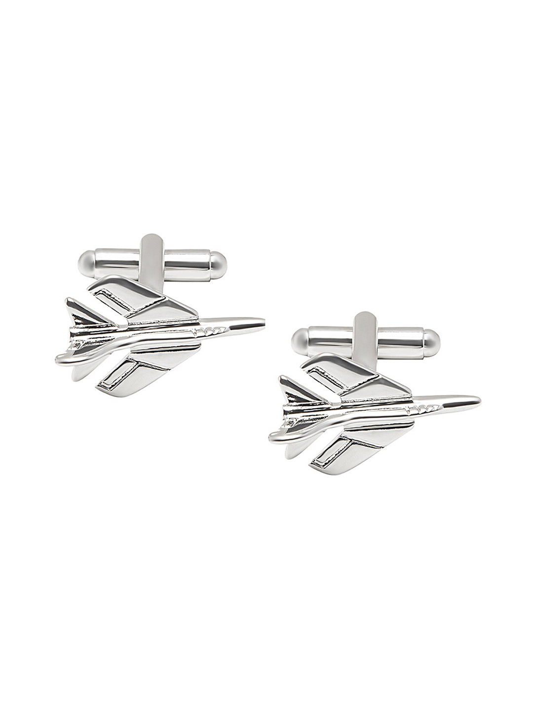 bodha Silver-Toned Quirky Fighter Aeroplane Jet Cufflink