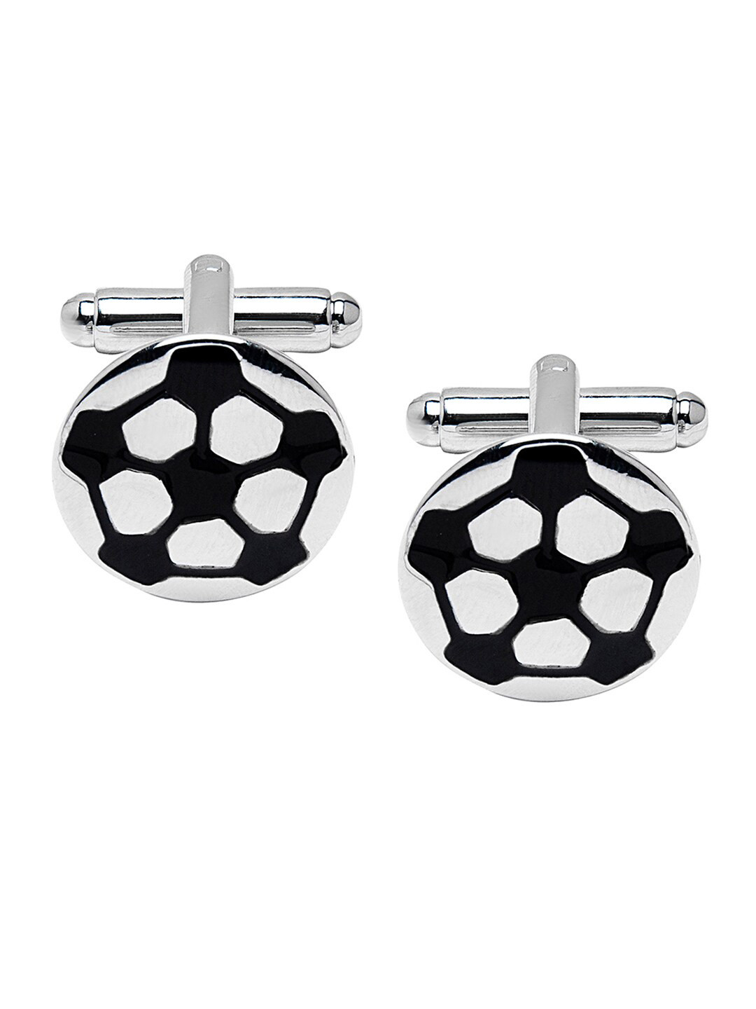 bodha Silver-Toned & Black Quirky Football Design Cufflink