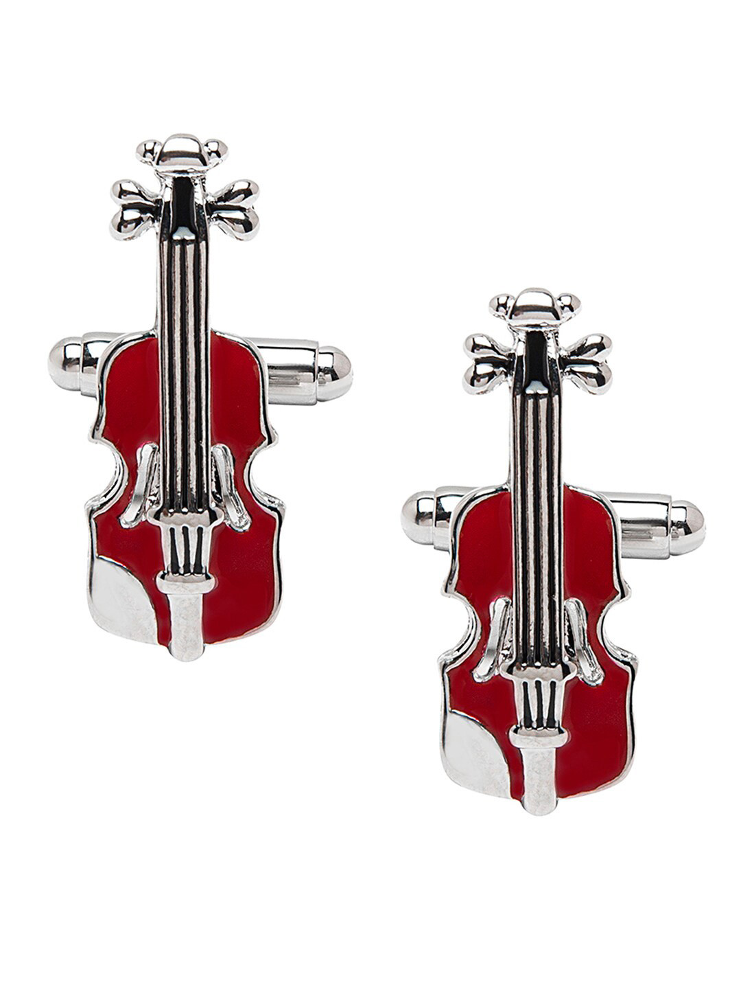 bodha Silver-Plated & Red Quirky Violin Design Cufflink