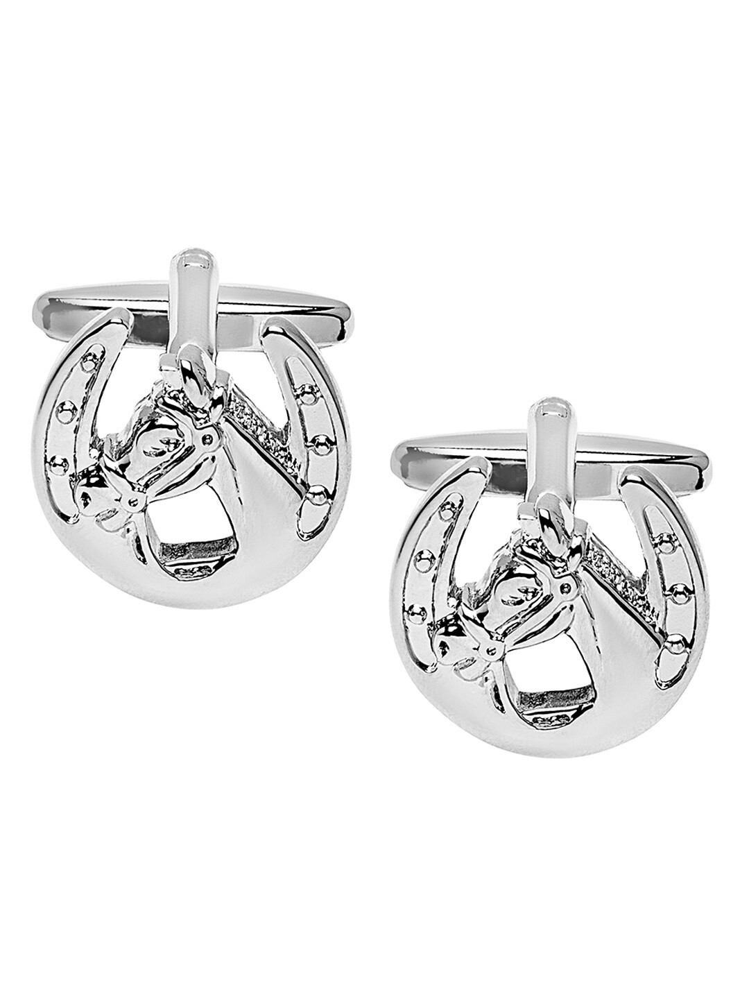 bodha Silver-Toned Horse Shoe Design Cufflink