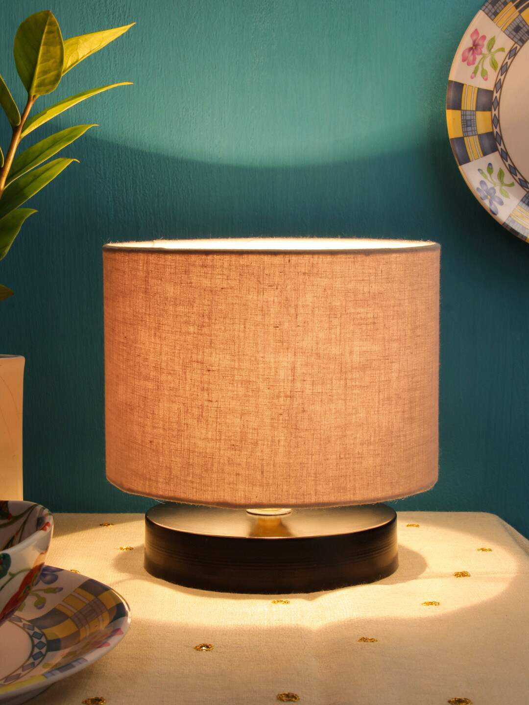 Devansh Grey & Black Table Lamp with Shade