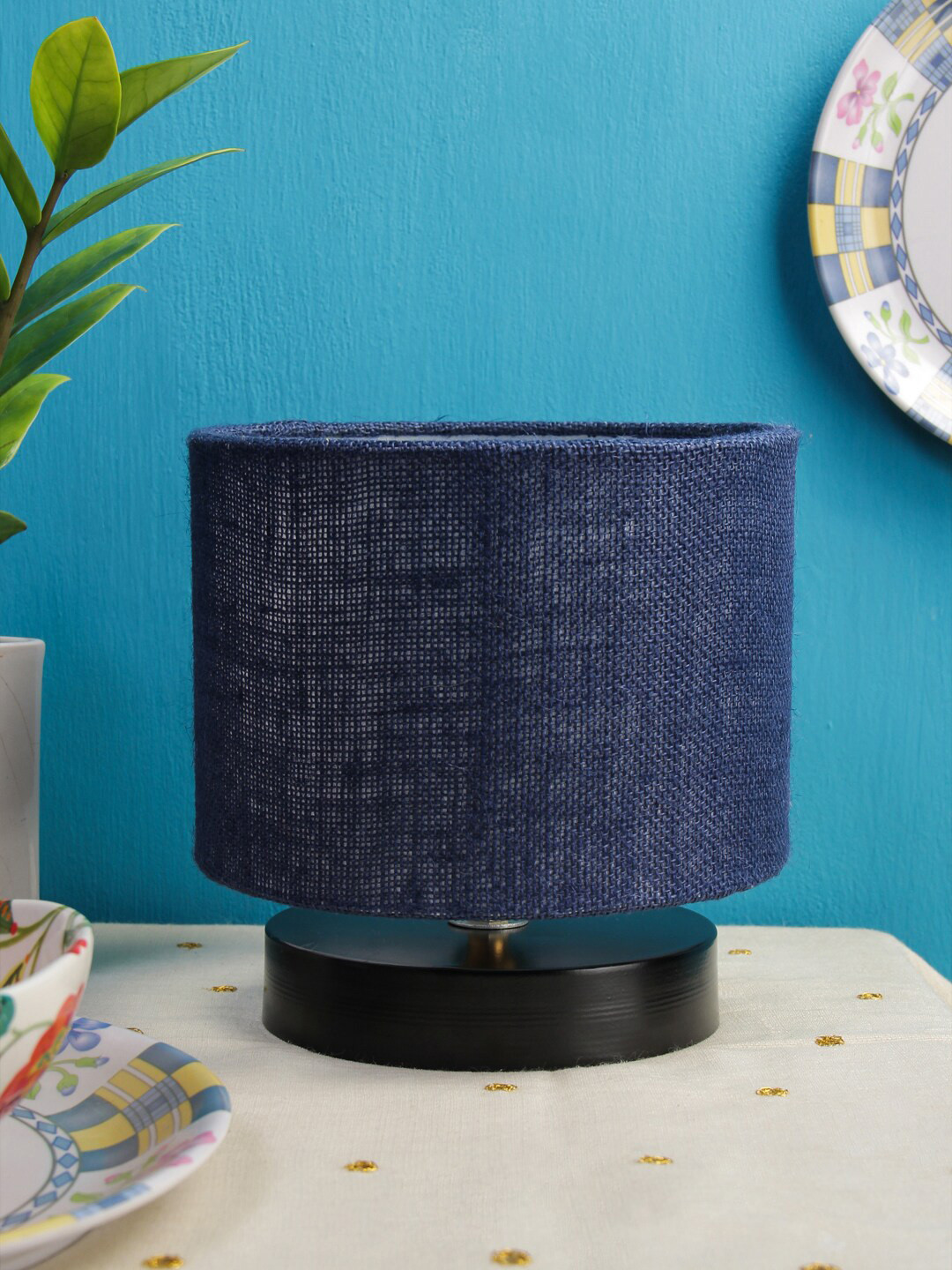 Devansh Navy Blue Solid Jute Shade Table Lamp