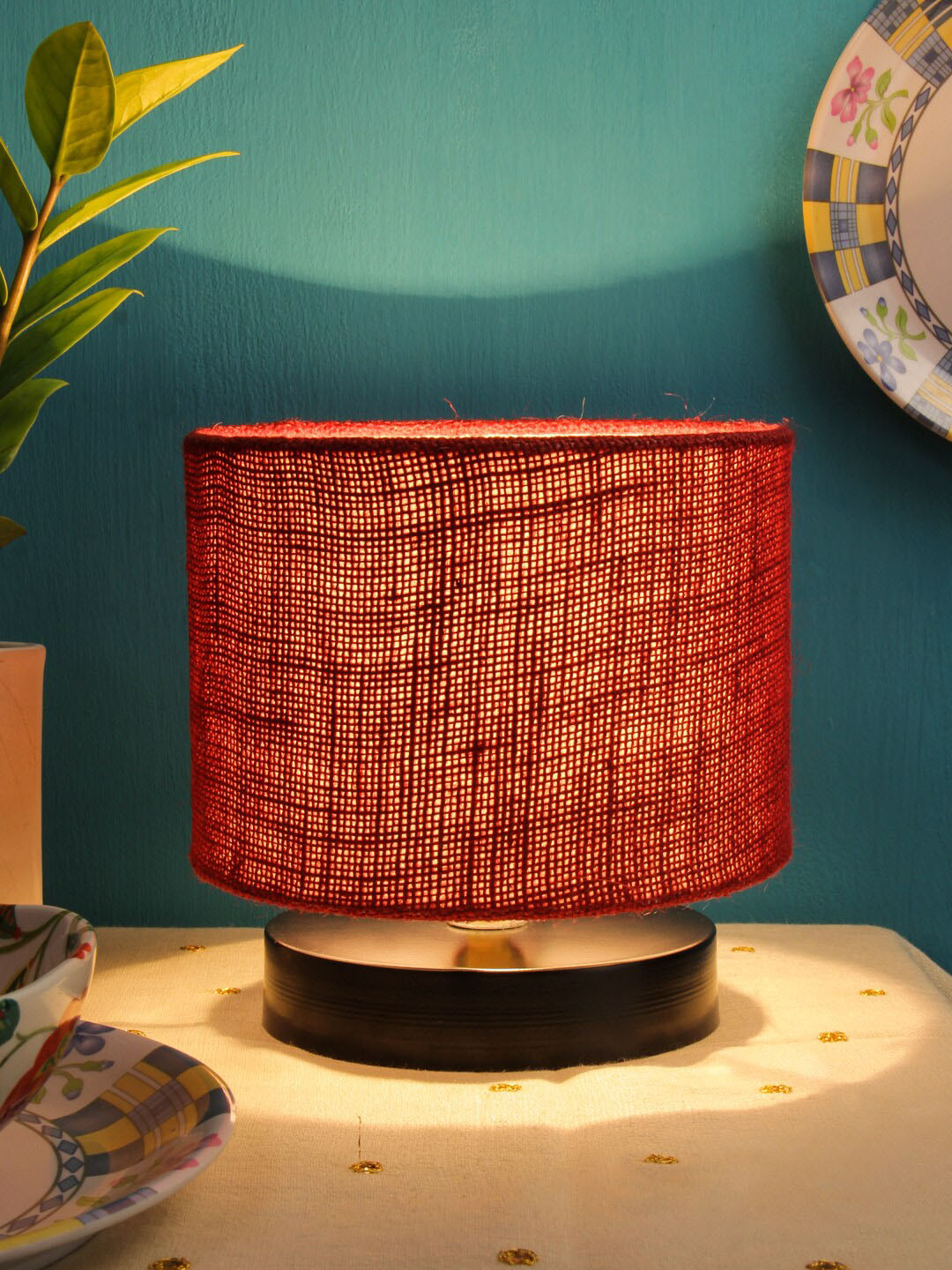 Devansh Maroon & Black Table Lamp with Shade