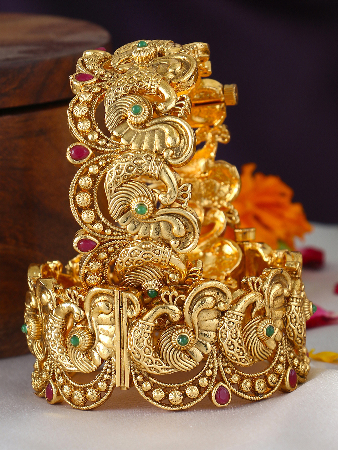 Adwitiya Collection Woman Set Of 2 Gold-Plated Red Stone-Studded Bangles
