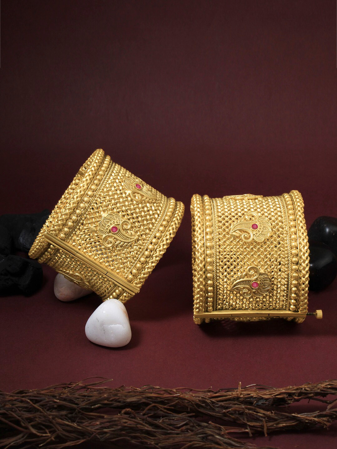 Adwitiya Collection Set of 2 24 CT Gold-Plated Openable Kada Bangles