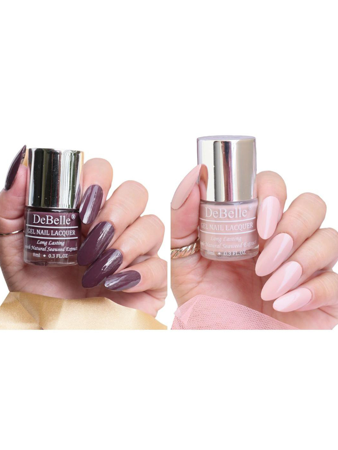 DeBelle Set Of 2 Fleur De Pearl Gel Nail Polish - Plum Toffee & Peony Blossom - 8ml Each