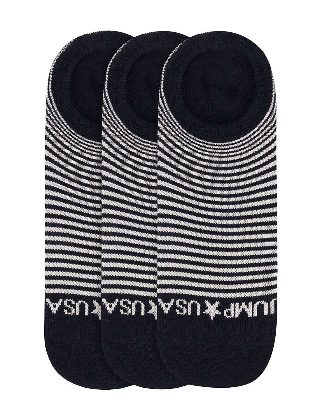 JUMP USA Men Black & Cream-Coloured Pack Of 3 Shoe Liner Socks