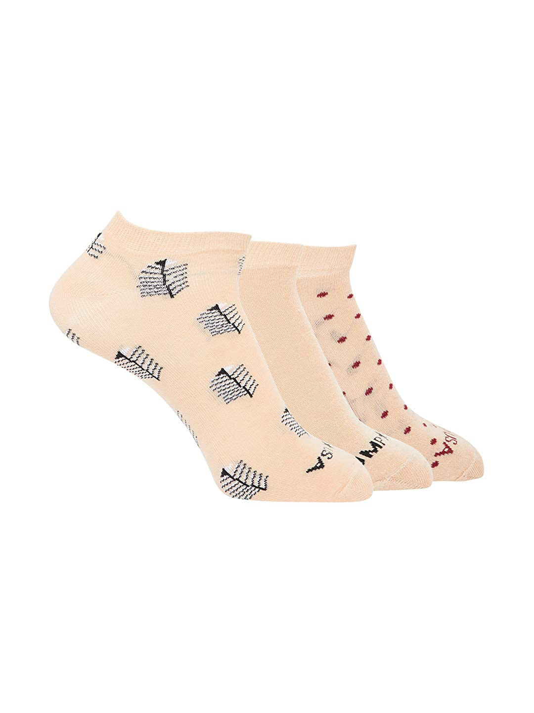 JUMP USA Men Cream-Coloured & Black Pack Of 3 Cotton Ankle Length Socks