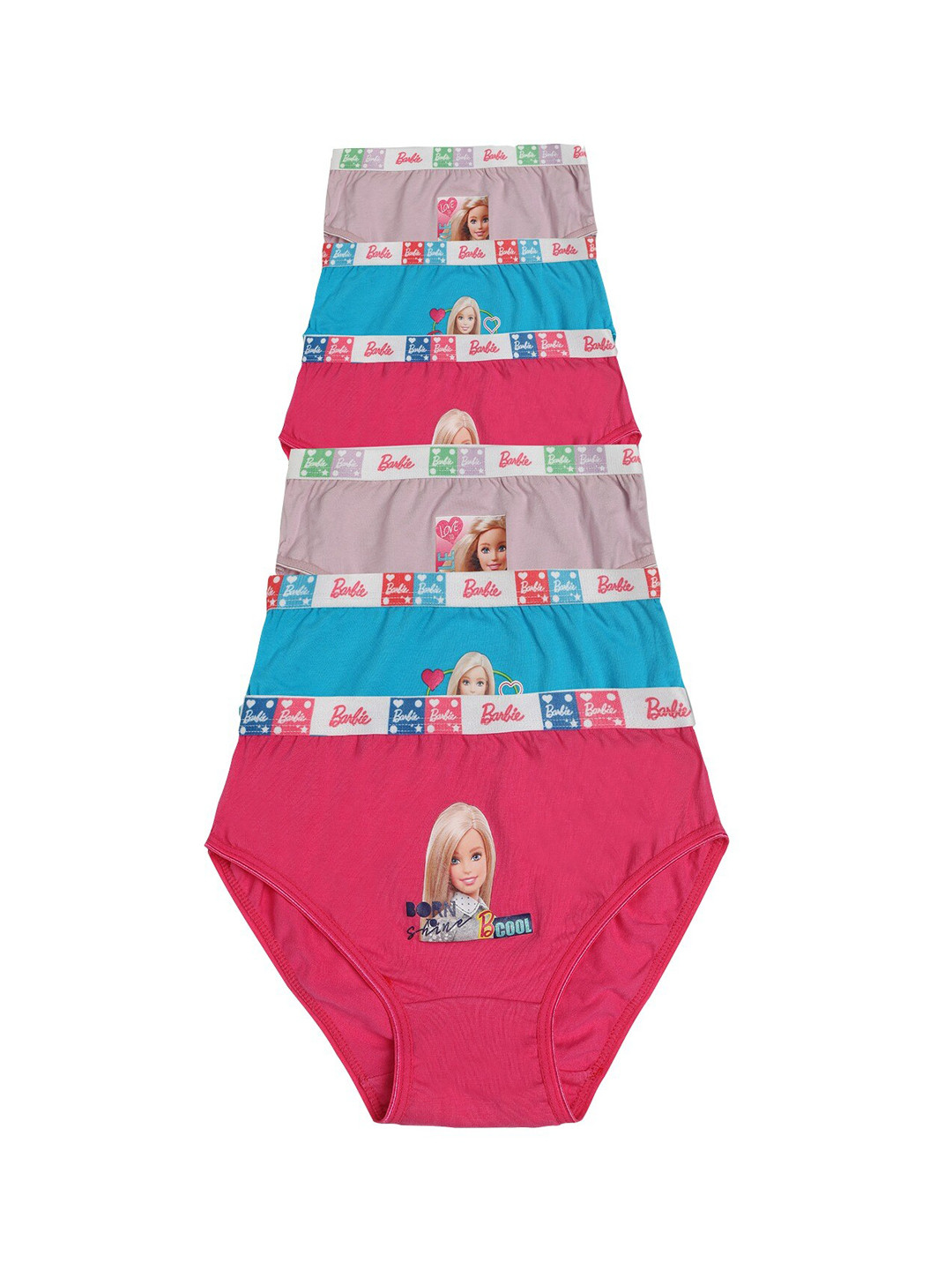 Red Rose Girls Pack Of 6 Barbie Printed Cotton Basic Briefs BABY108PO6
