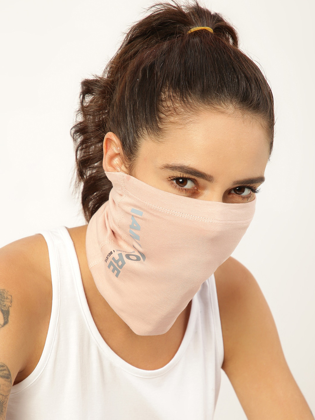 FREECULTR Peach-Coloured & Blue Printed Bamboo Anti-Microbial Bandana