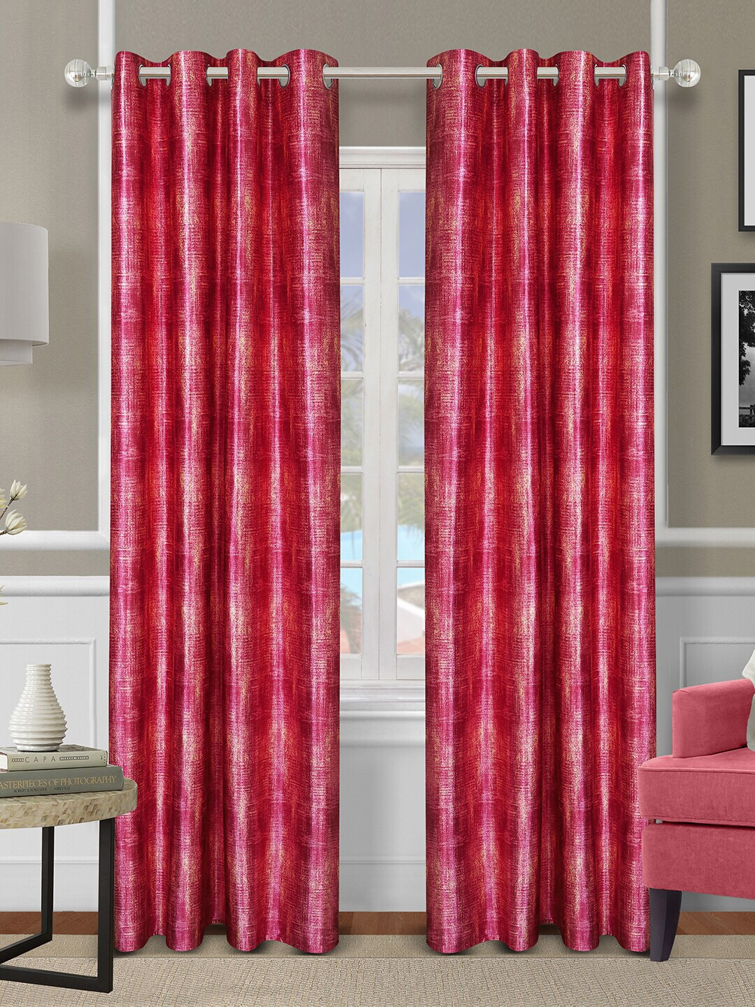 ROMEE Pink Set of 2 Room Darkening Long Door Curtain
