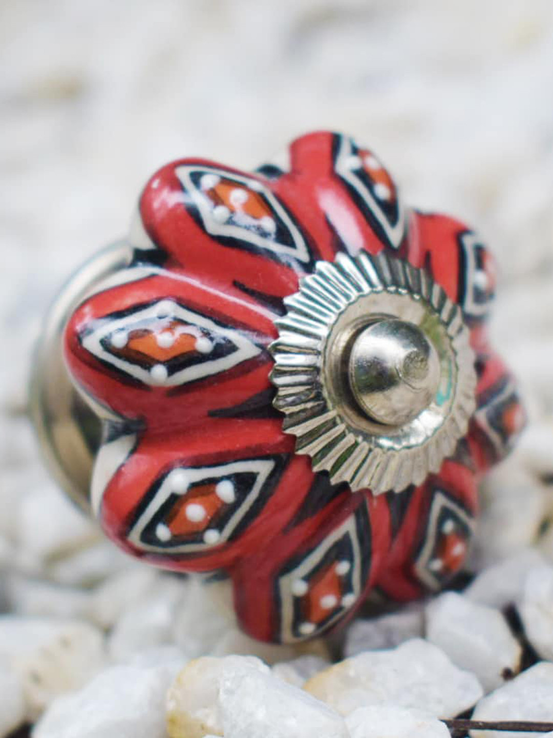 The Decor Mart Set Of 4 Orange & Black Ceramic Decorative Knobs