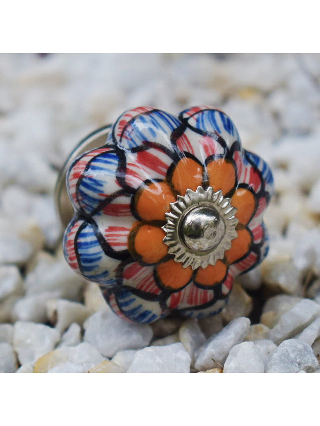 The Decor Mart Set Of 4 Blue & White Ceramic Decorative Knobs