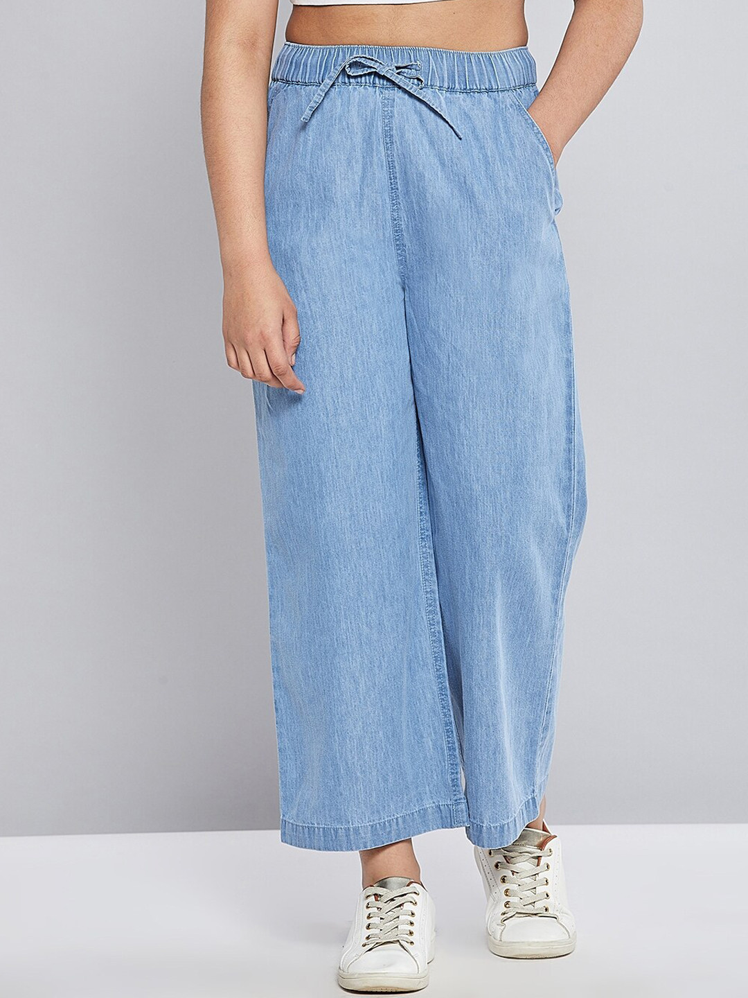 Noh.Voh - SASSAFRAS Kids Girls Blue Cotton Solid Loose Fit Mid-Rise Trousers