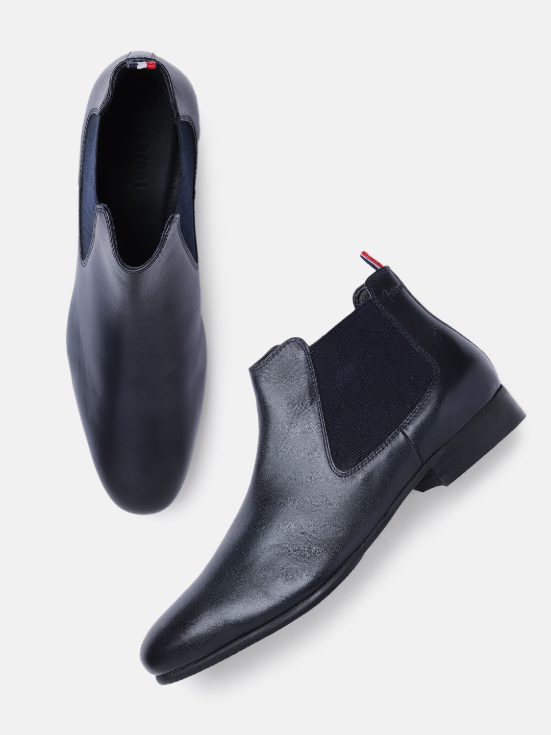 GABICCI Men Navy Blue Leather Flat Boots