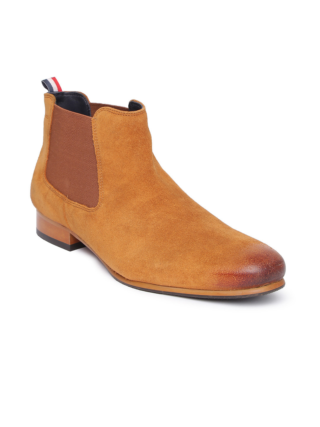 GABICCI Men Tan Leather Flat Chelsea Boots