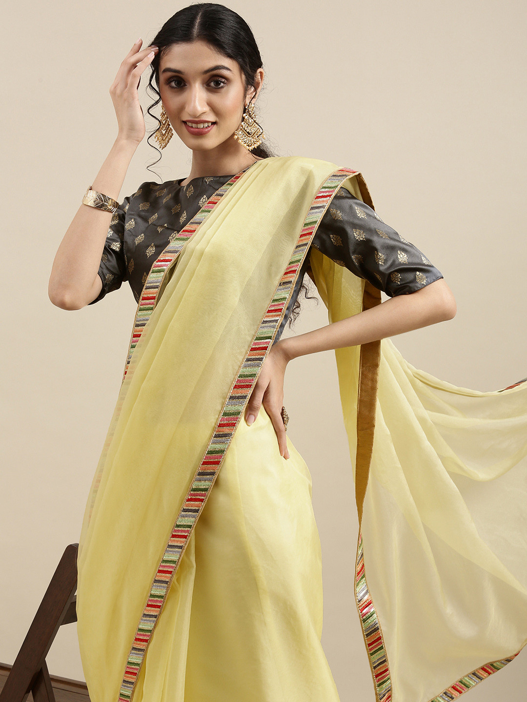Ethnovog Embroidered Net Saree With Stitched Blouse