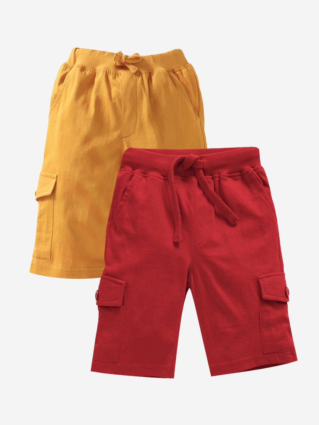 KiddoPanti Boys Mustard & Red Pack of 2 Cargo Shorts