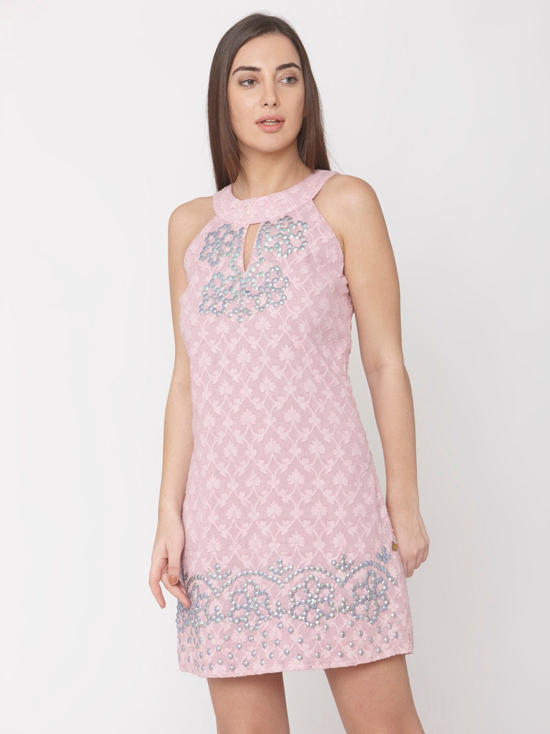 aaliya Pink Ethnic Motifs Jacquard Sheath Dress