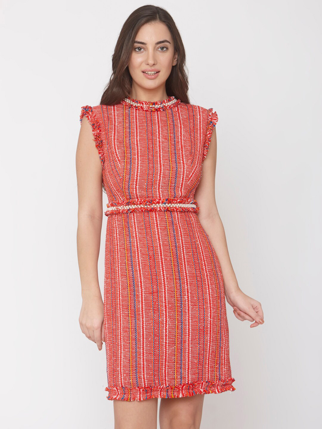 aaliya Red Jacquard Sheath Dress
