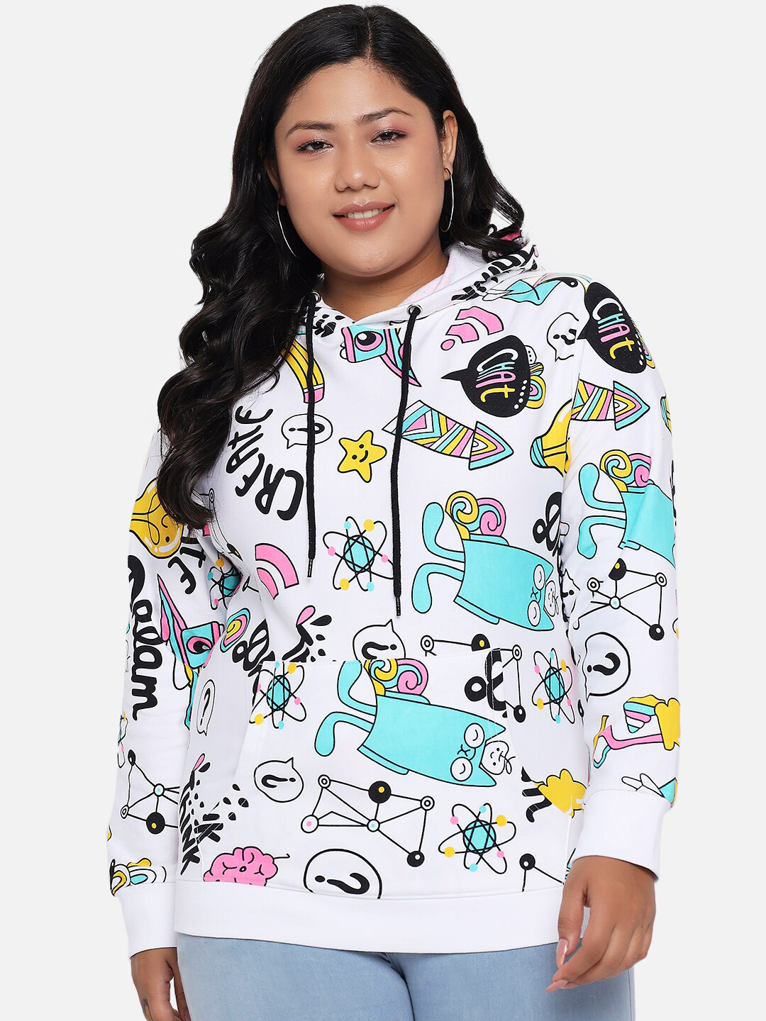 BEYOUND SIZE - THE DRY STATE Women Multicoloured Printed Hooded Sweatshirt