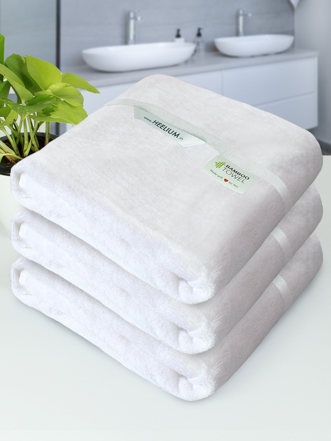Heelium White Unisex Pack of 3 Bamboo Super Soft & Quick Drying 400 GSM Bath Towel