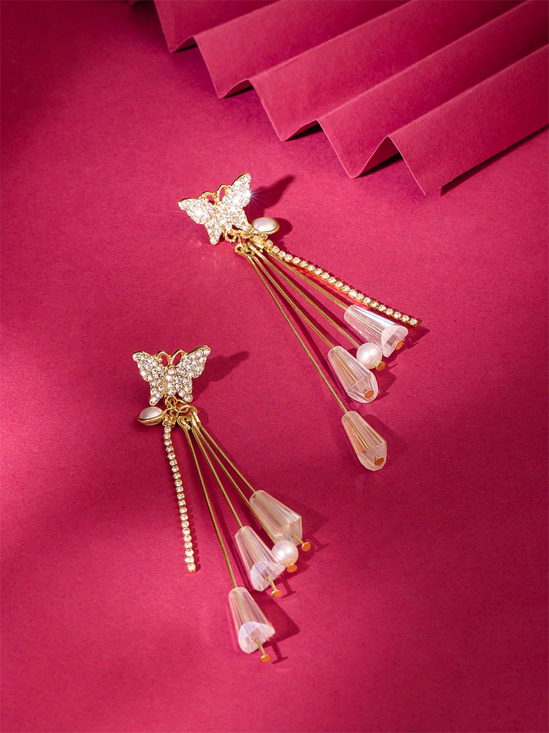 Yellow Chimes Gold-Plated Butterfly Tassel Drop Earrings