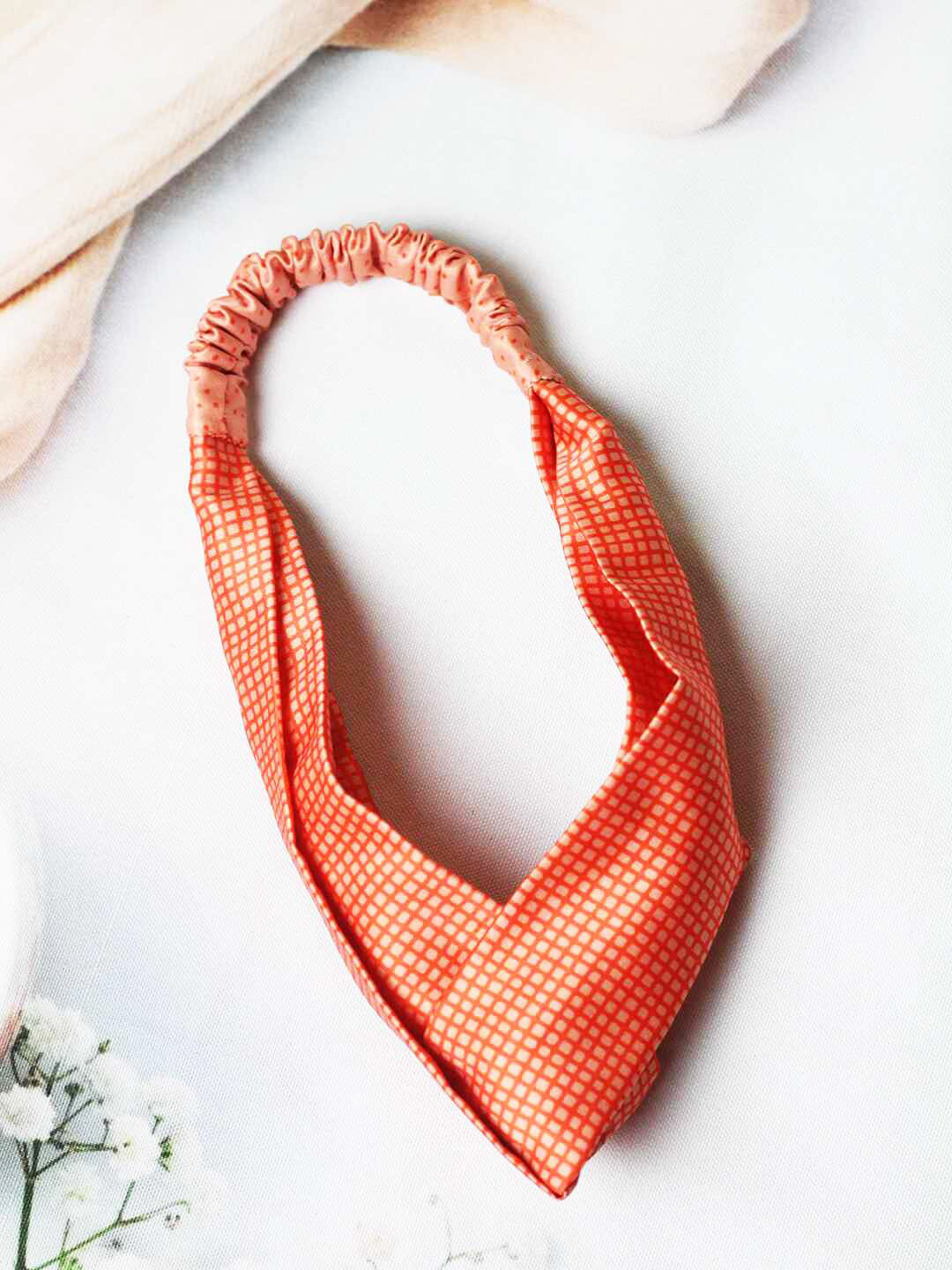 Tossido Women Orange Checked Satin Headband