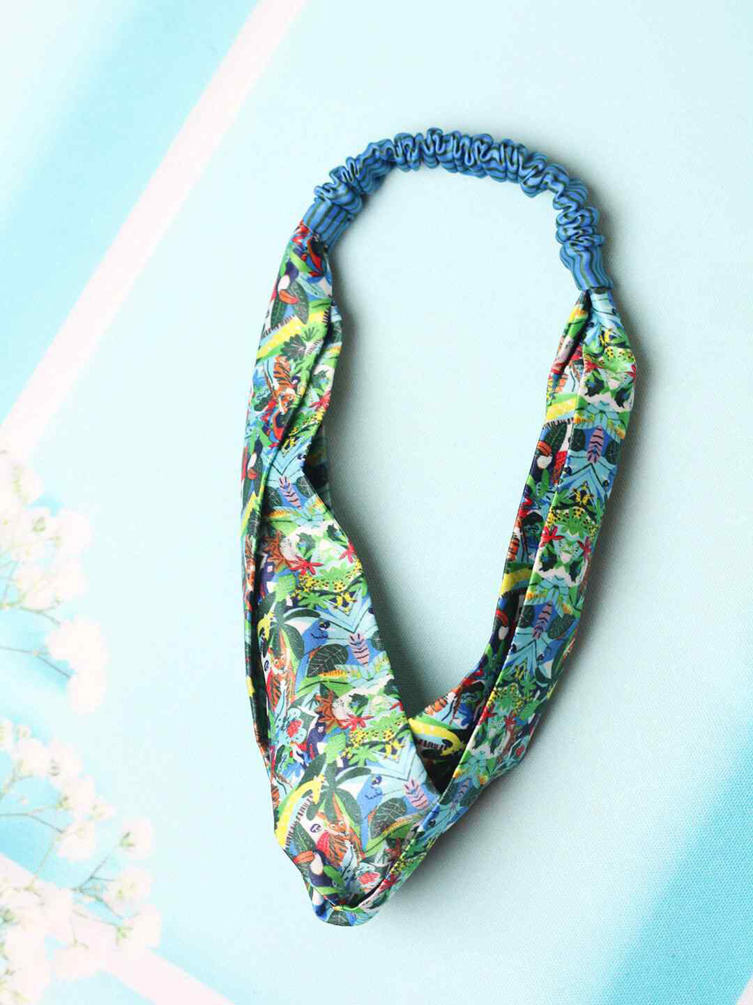 Tossido Women Green & Blue Floral Printed Criss-Cross Satin Hairband