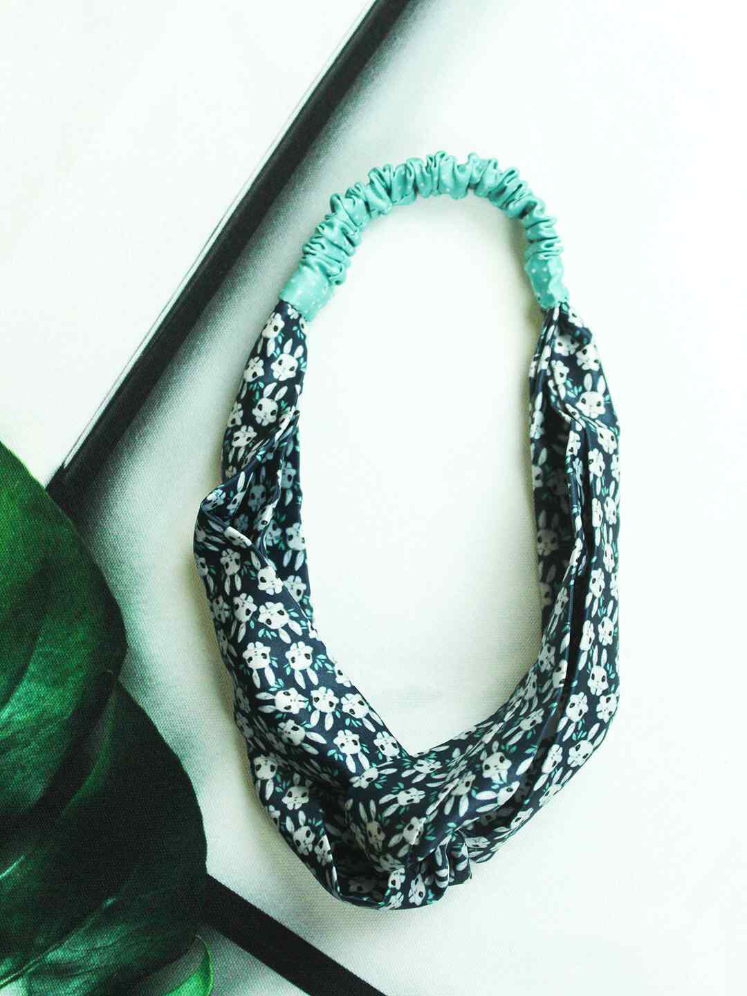 Tossido Women Blue & Green Rabbits Soft Satin Criss-Cross Headband