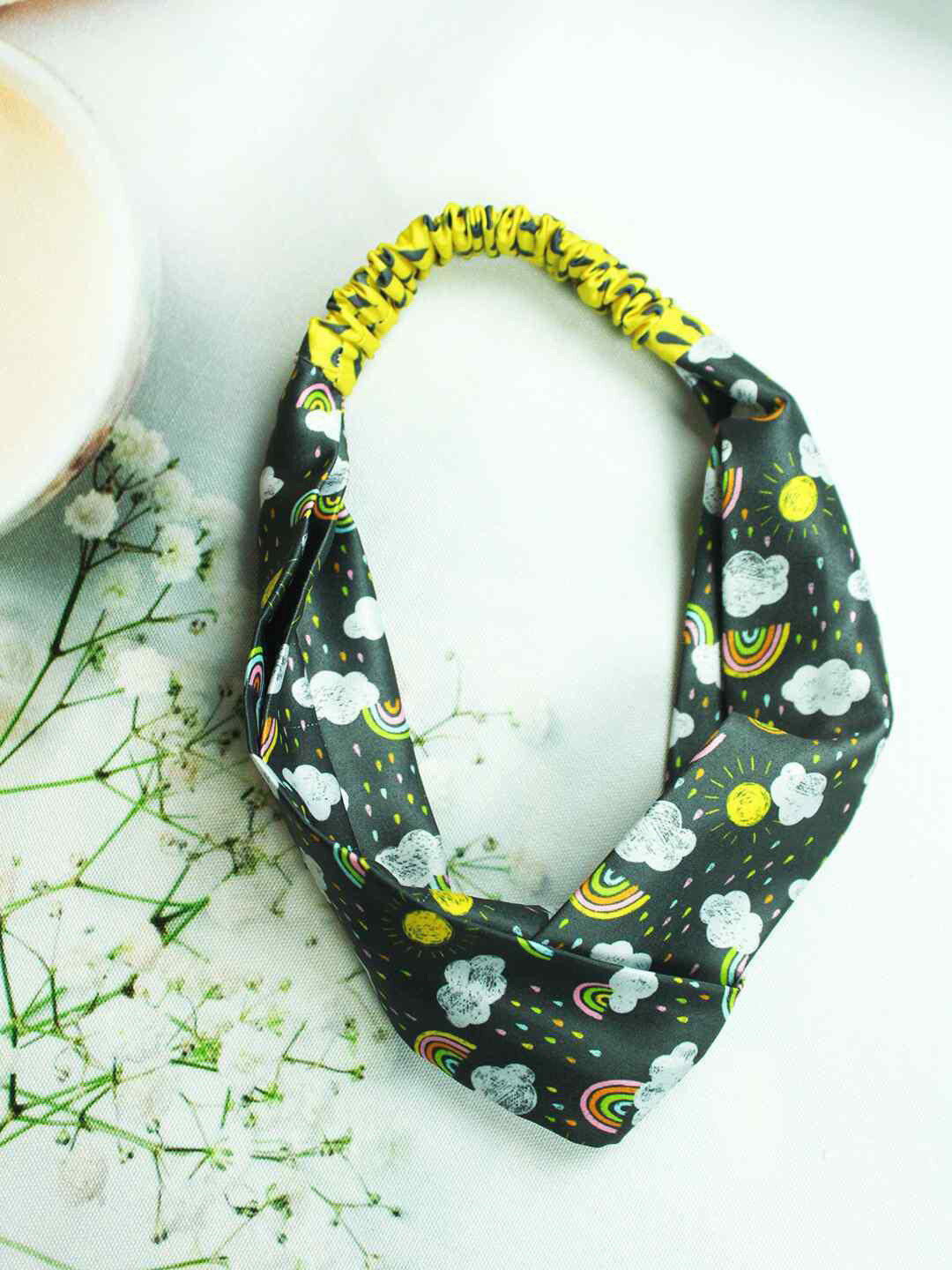 Tossido Women Green & Grey Floral Printed Criss-Cross Satin Hairband