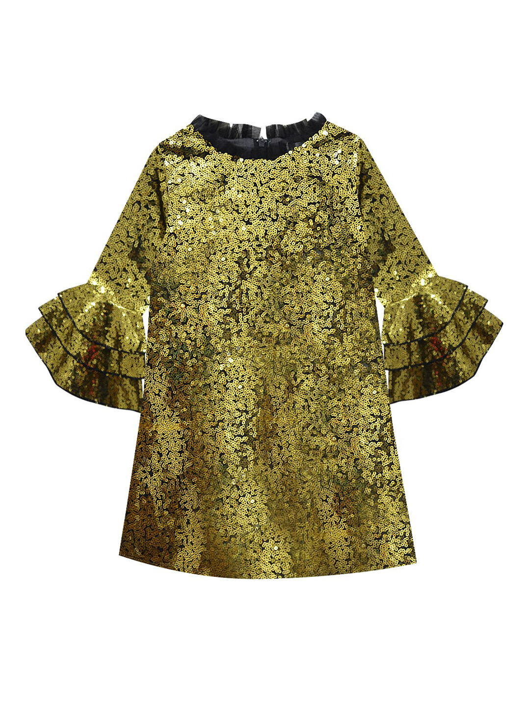 A T U N Girls Gold-Toned Sequined A-Line Dress