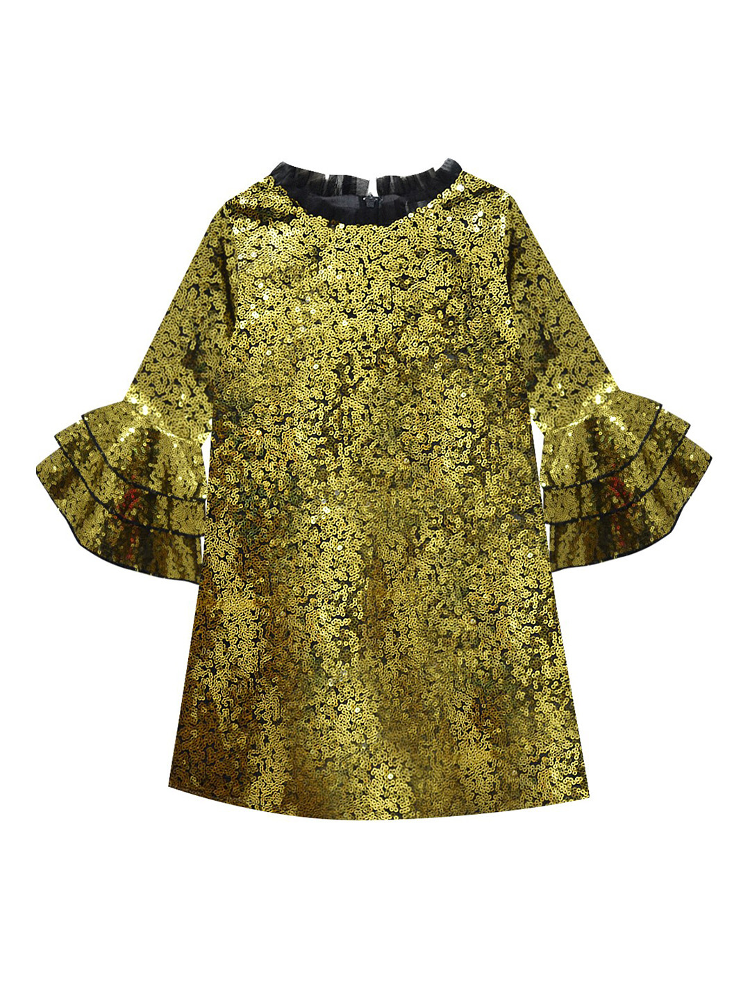 A T U N Gold-Toned Embellished A-Line Dress