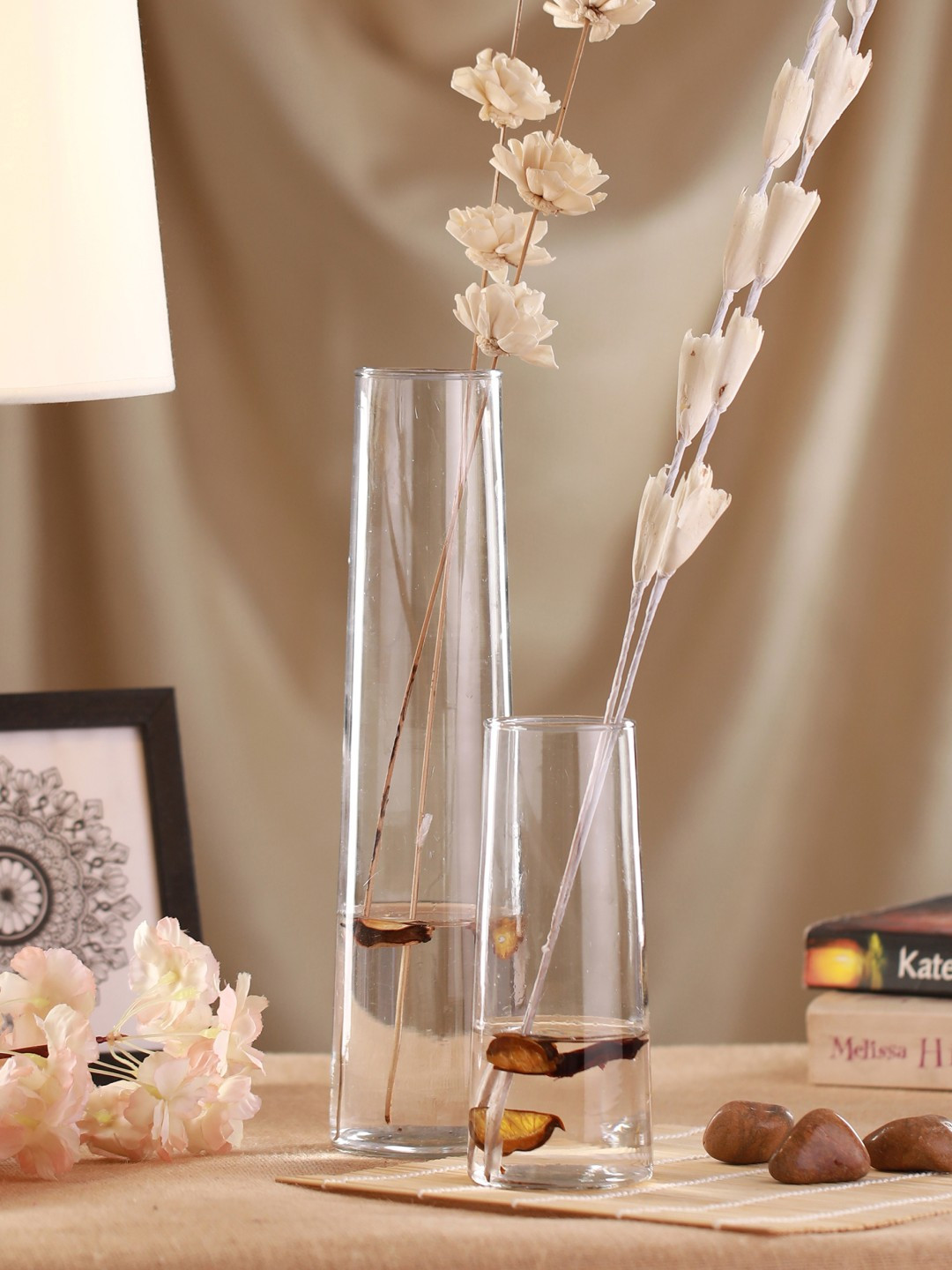 TIED RIBBONS Set of 2 Transparent Solid Glass Vases