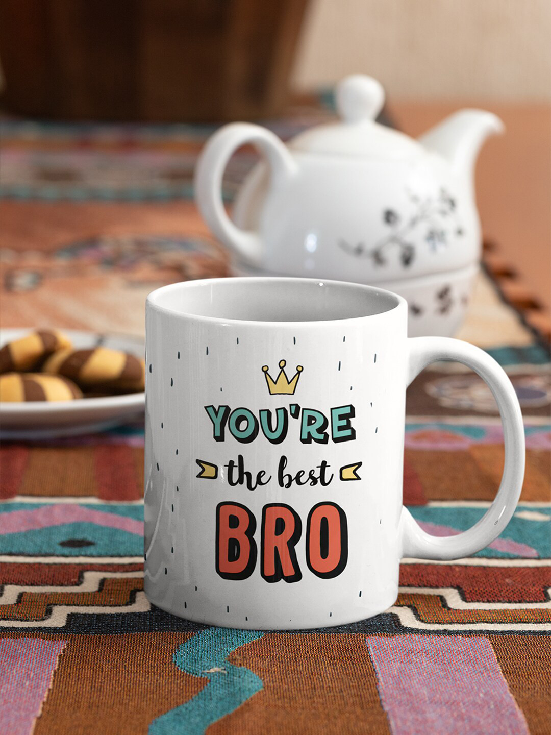 Oye Happy Moroccan White Typography Ceramic Handmade Mug-330ml