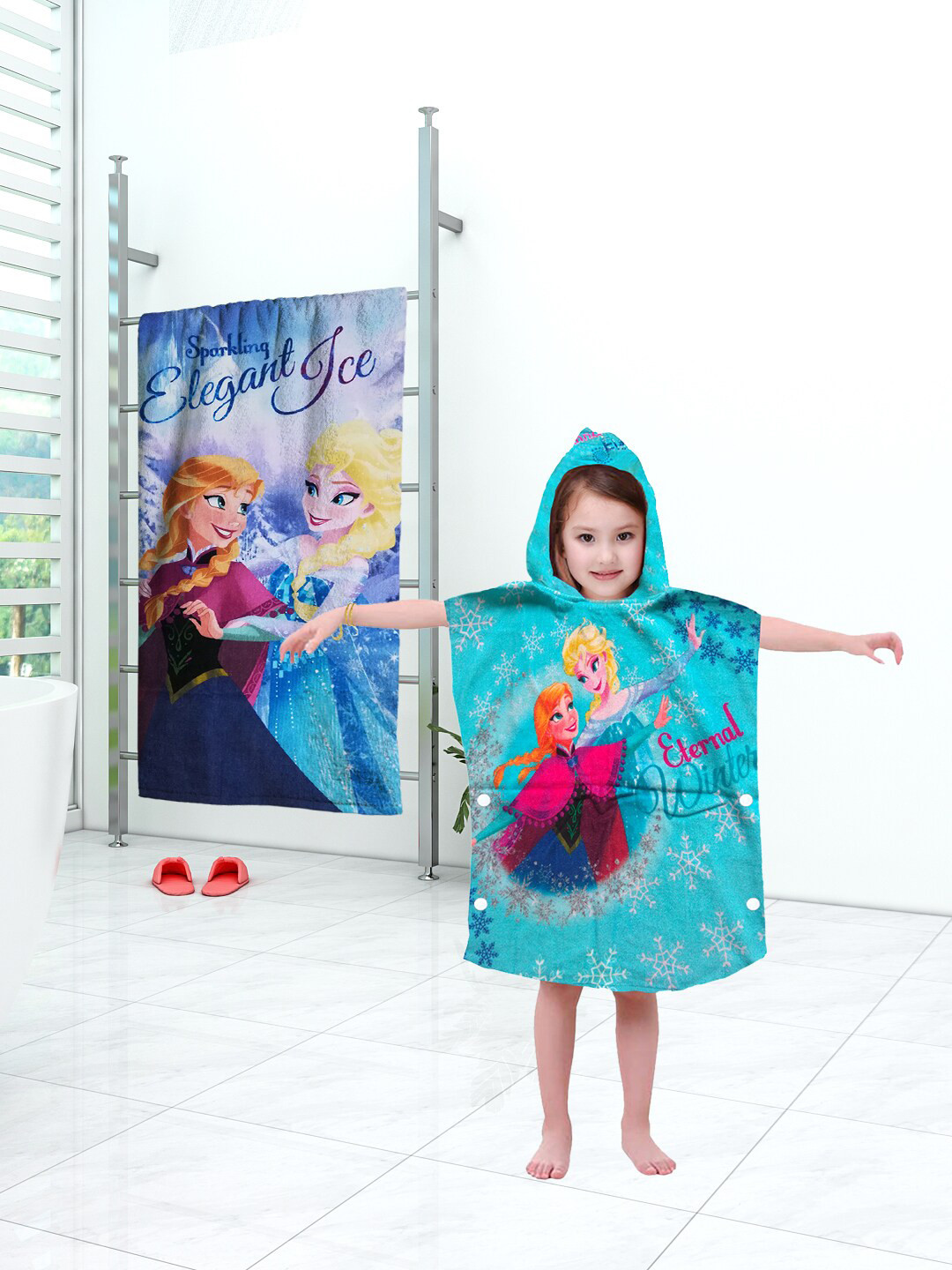 Disney Kids Multicoloured 2 Pc Frozen Print Hooded & Bath Towel Set