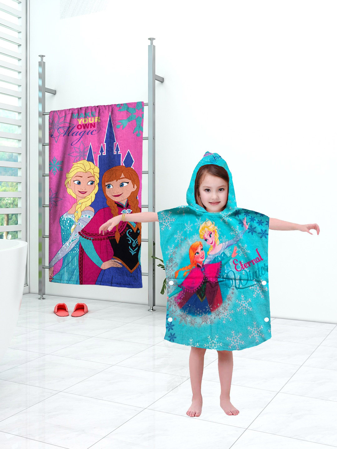 Disney Kids Multicoloured Pack of 2 Frozen Printed Hooded & Bath Towels