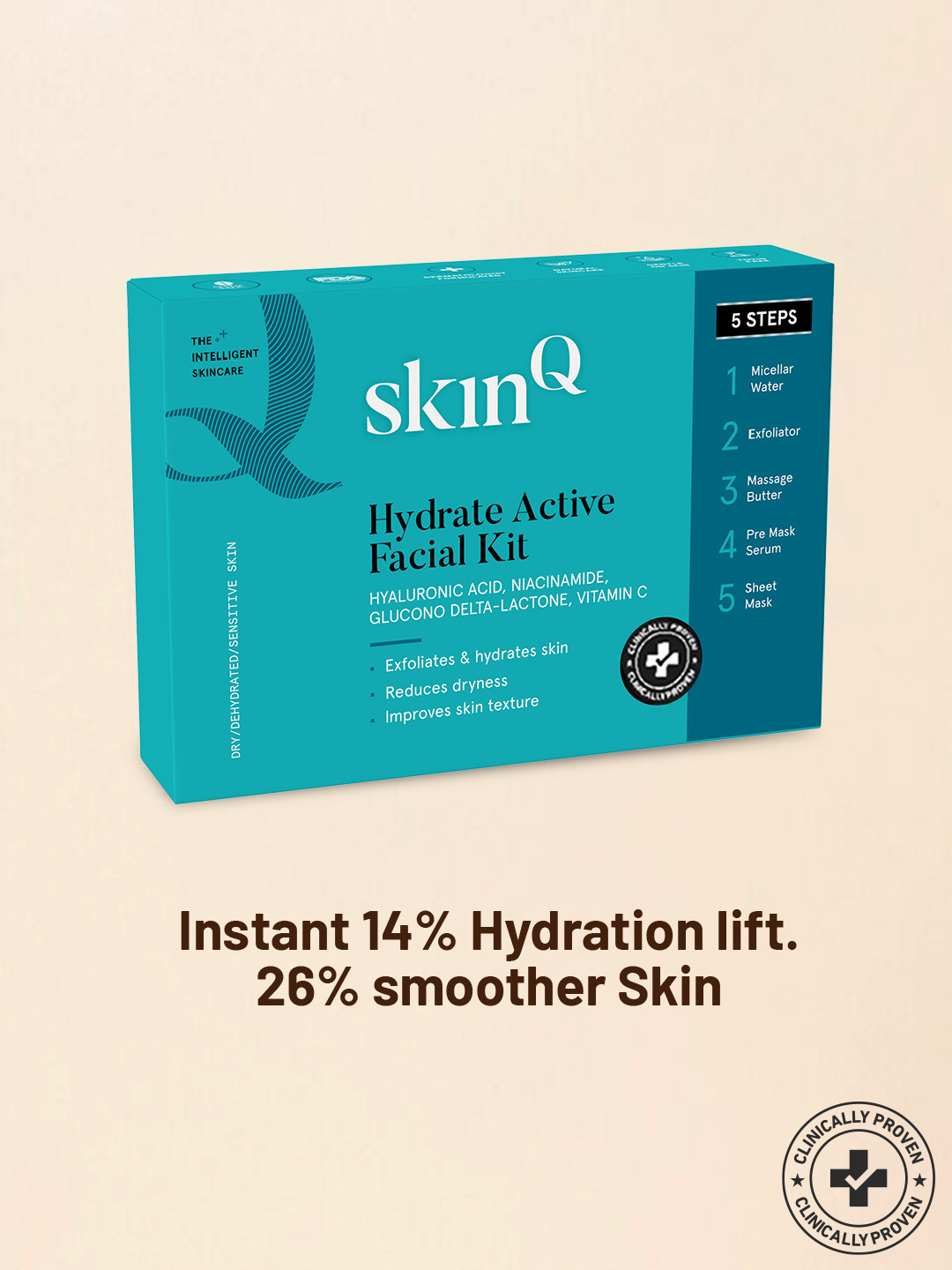 SkinQ DIY Hydrate Facial Kit for Anti-Aging, 5-Step Active-Facial at Home