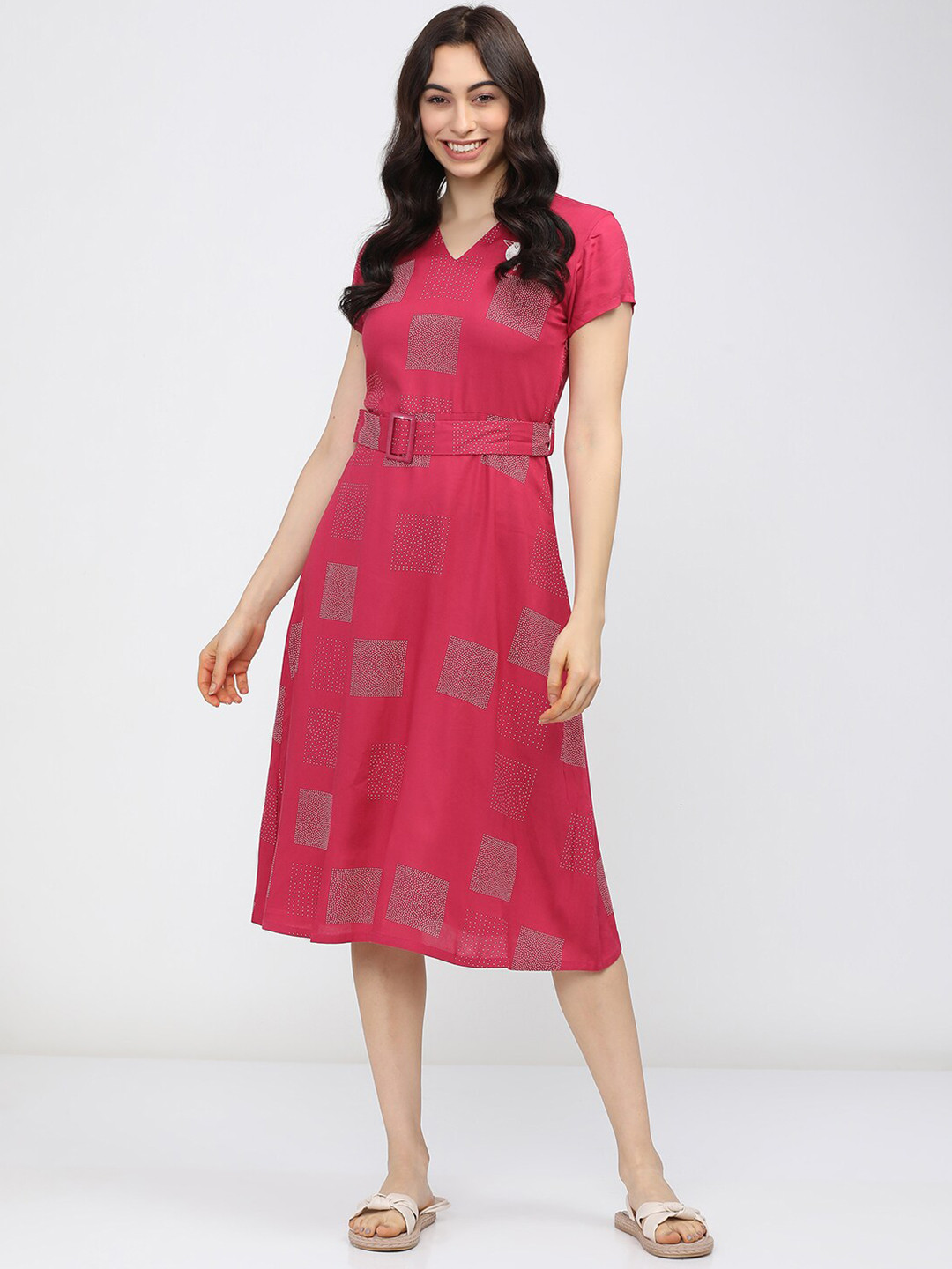 Vishudh Pink Midi Dress