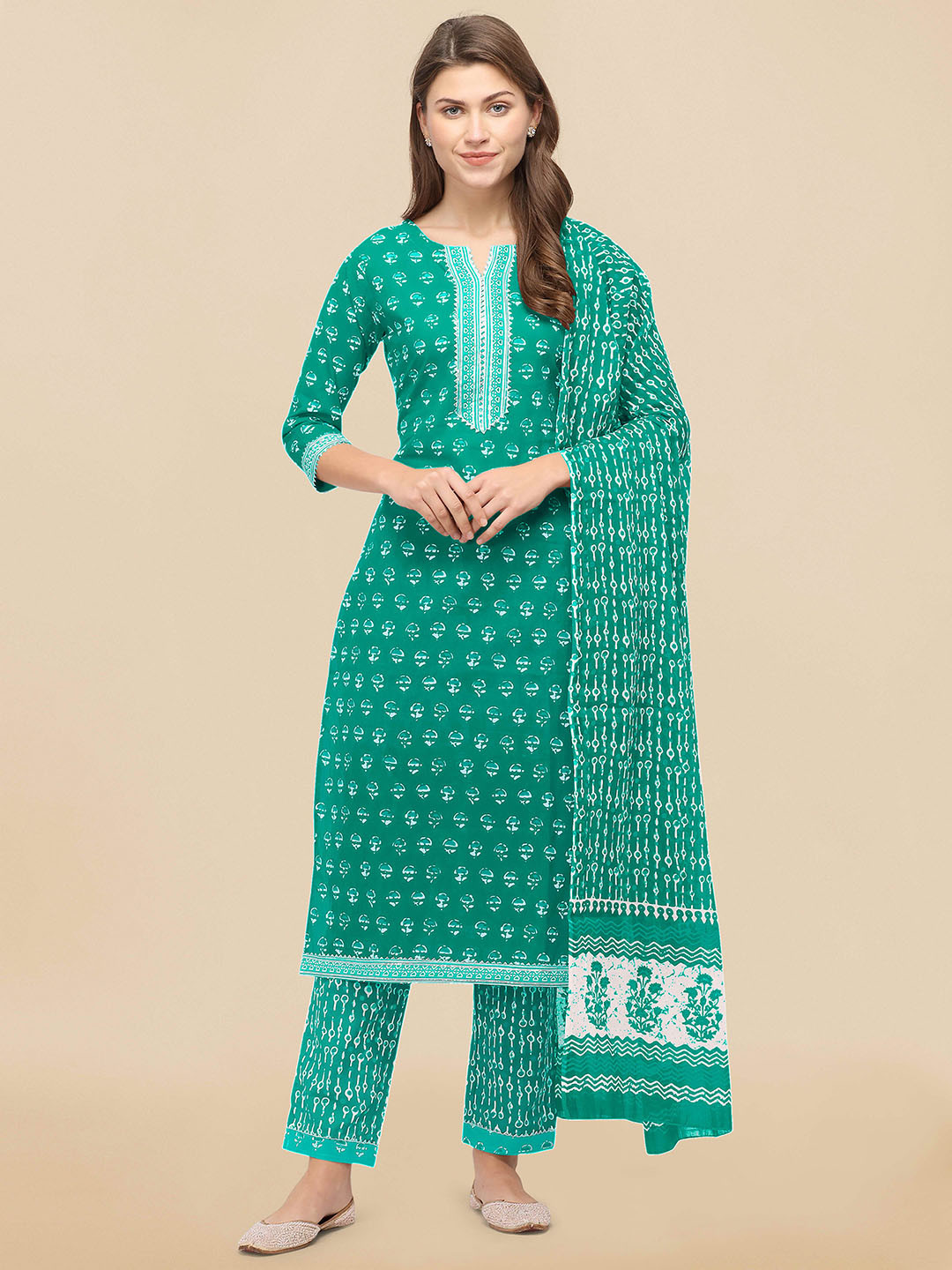 MIRCHI FASHION Women Teal Ethnic Motifs Printed Kurta with Palazzos & Dupatta