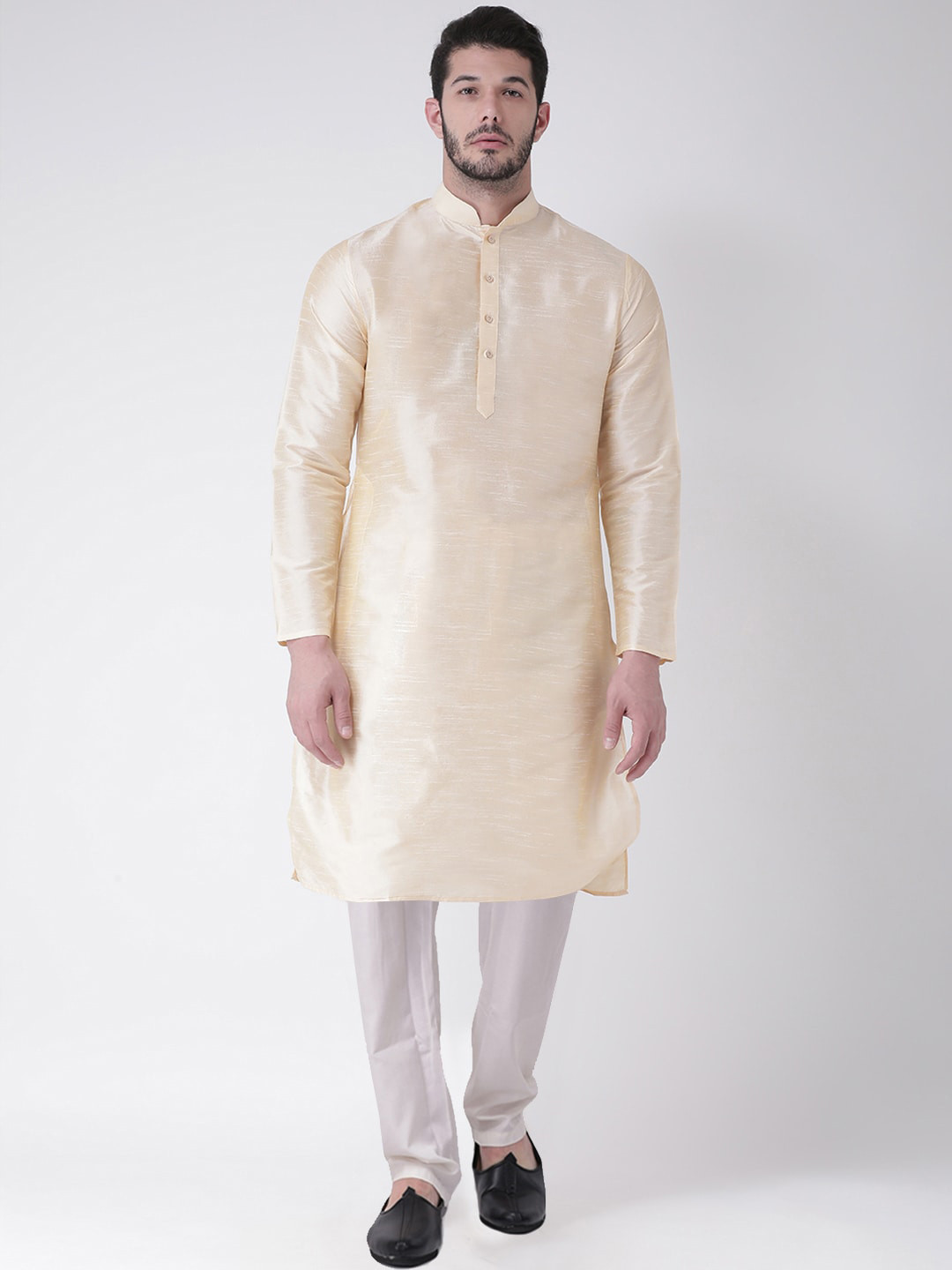 SG LEMAN Men Beige Raw Silk Winter Kurta With Churidar Set