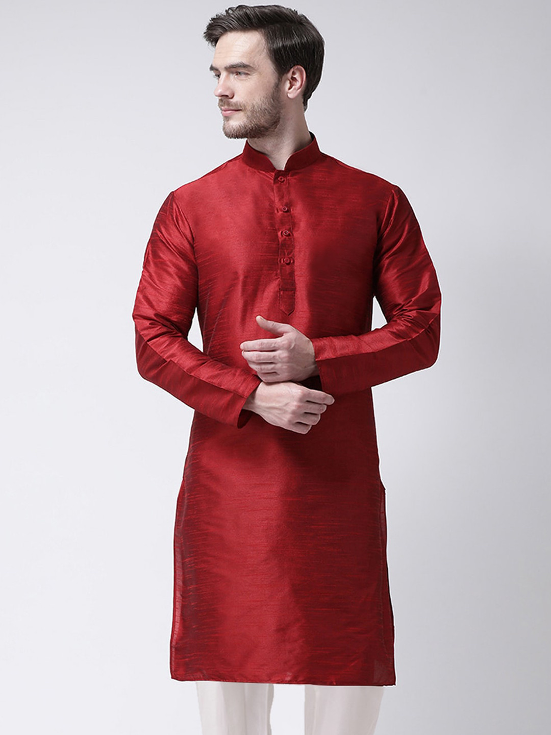 SG LEMAN Men Maroon Raw Silk Kurta