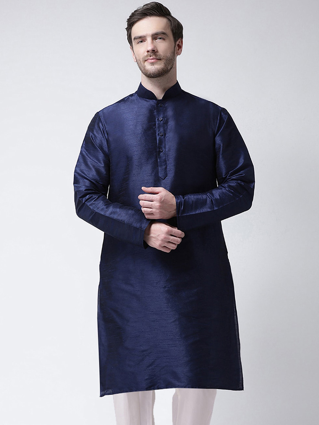 SG LEMAN Men Navy Blue Raw Silk Kurta