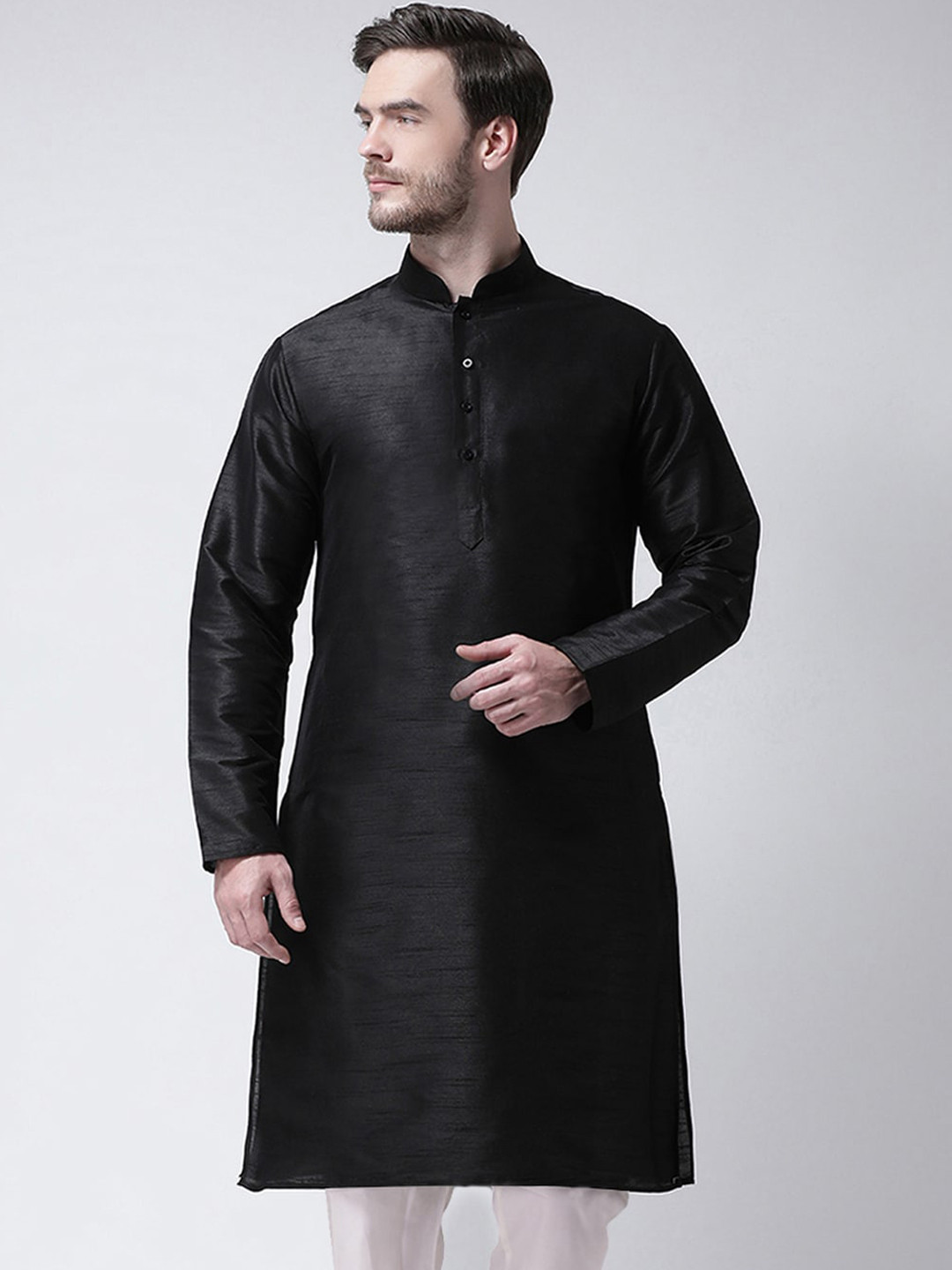 SG LEMAN Men Black Raw Silk Kurta