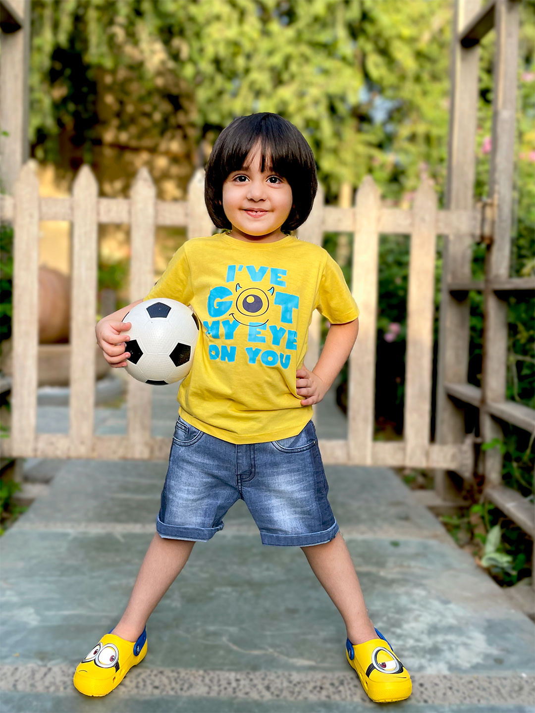 YK Disney Boys Yellow Monster Inc. Typography Printed Cotton T-shirt