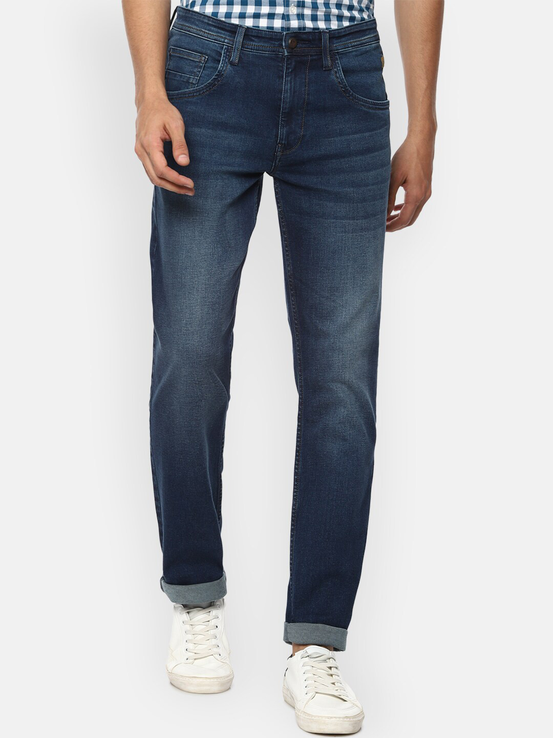 VAN HEUSEN DENIM LABS Men Navy Blue Slim Fit Light Fade Jeans