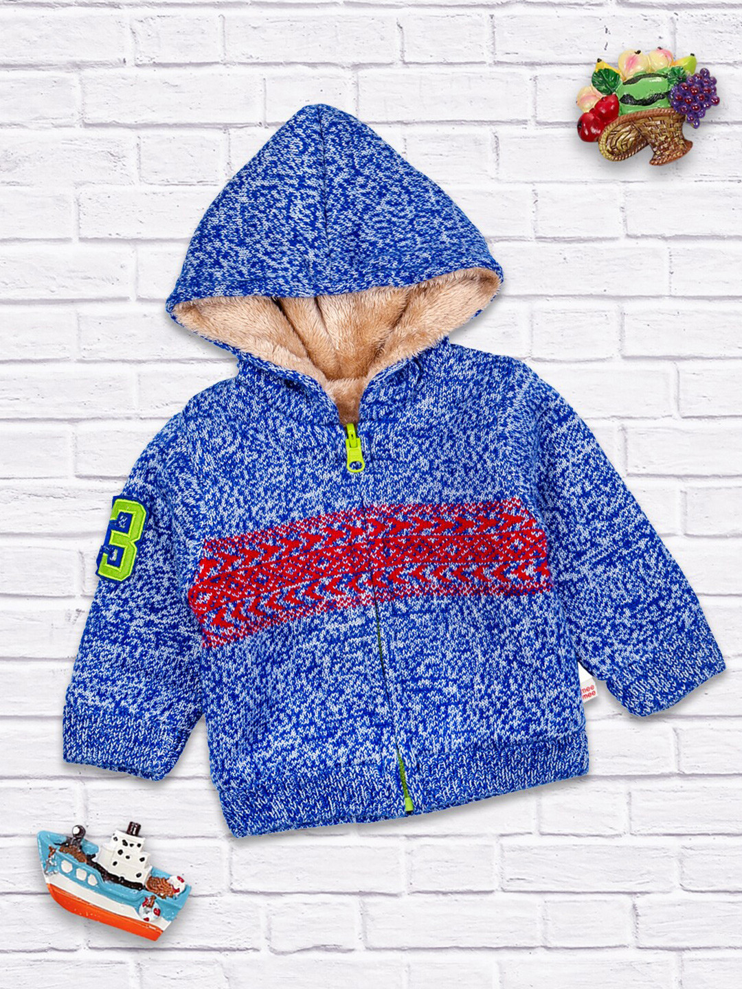 MeeMee Boys Blue & Green Cardigan with Zip Detail