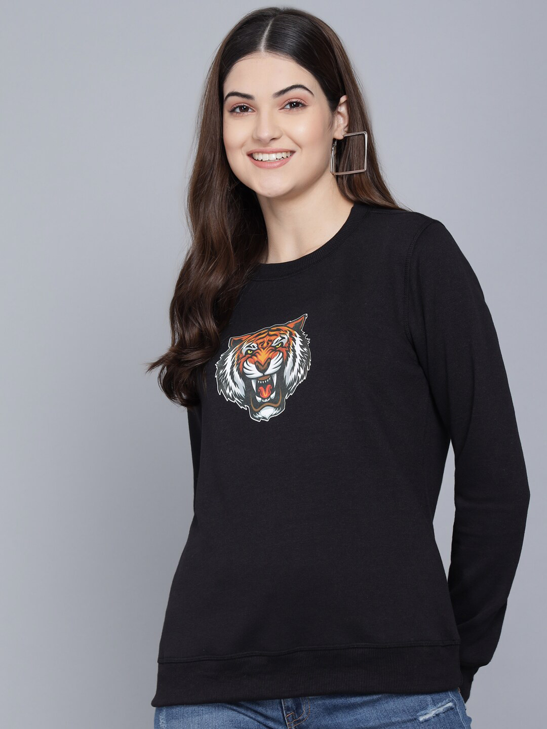 Kotty Women Black Tiger Printed Sweatshirt