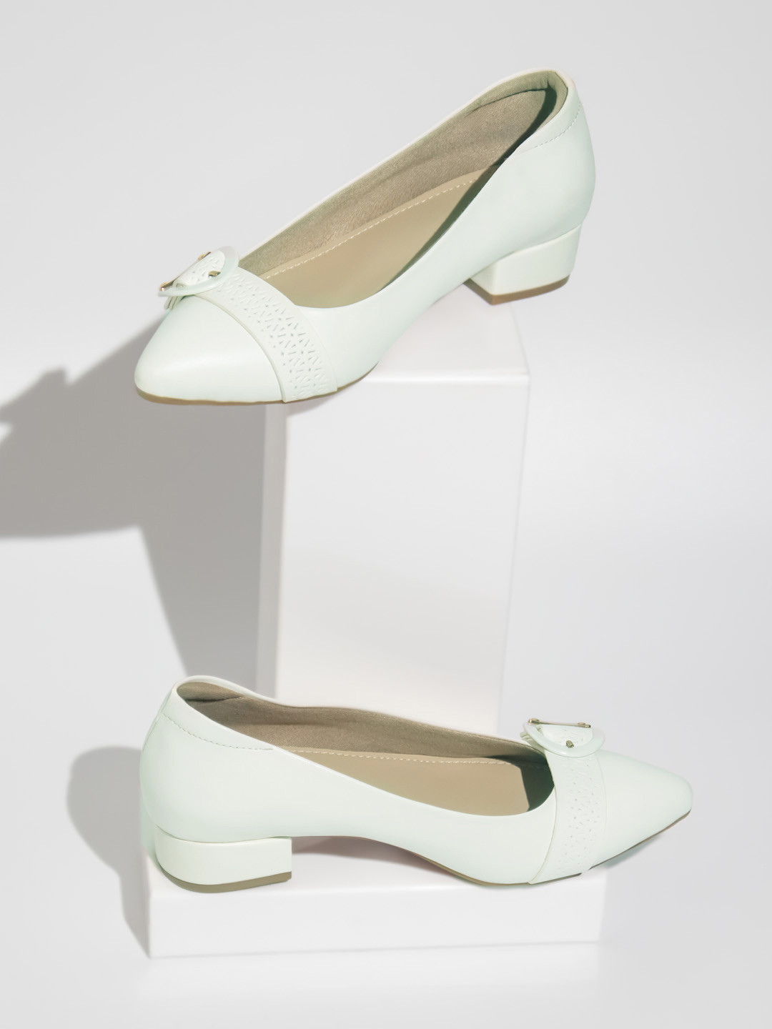 Inc 5 White Block Pumps with Buckles