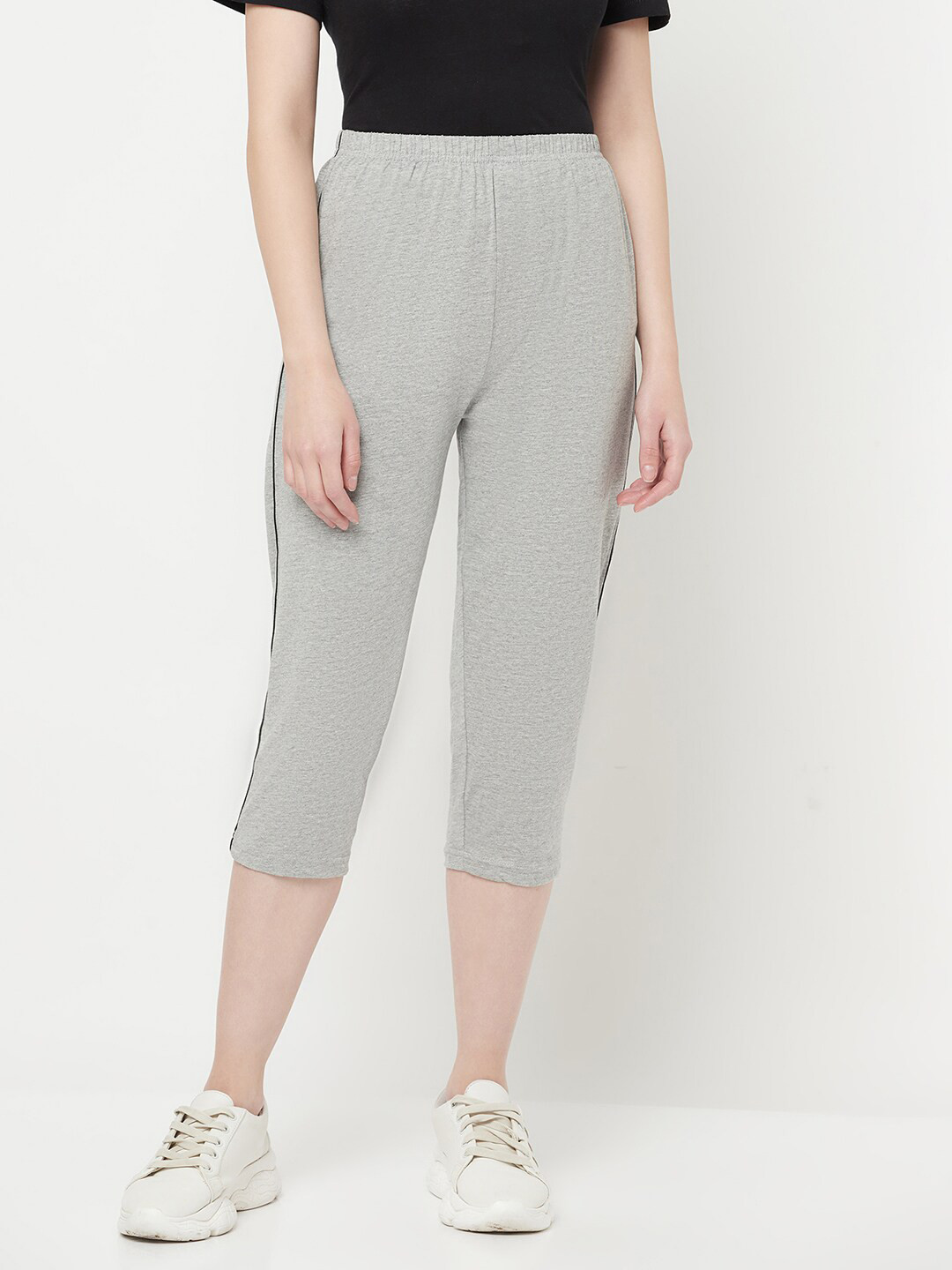 Espresso Women Grey Melange Pure Cotton Capris